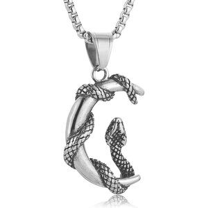 Mens Snakes Entangle The Moon Gothic Stainless Steel Snake Pendant Chain Jewlery